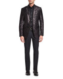 Palm-Print Jacquard Silk Evening Jacket, Black