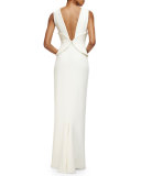 Sleeveless V-Neck Corset Gown, Ivory