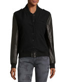 Wool-Blend & Leather Bomber Jacket, Black