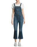 Denim Raw-Hem Cropped Flare-Leg Overalls, Paz