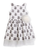 Greta Sleeveless Embroidered Tulle Dress, Gray/White, Size 2-4