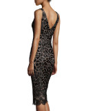 Sleeveless Embroidered Cocktail Dress, Black/Taupe