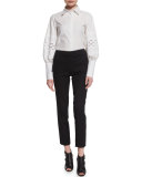 Pouf-Sleeve French-Cuff Blouse, White