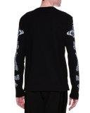 Skull & Butterfly Satin-Trim Long-Sleeve T-Shirt, Black