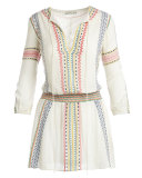 Jolene Embroidered Smocked Dress, White/Multicolor