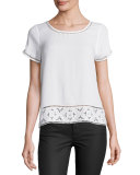 Kadence Lace-Trim Short-Sleeve Top, White