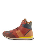 Asiaki Colorblock Leather High-Top Trainer Sneaker, Pumpkin