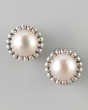 Fluted Pearl Stud Earrings, 12mm