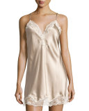 Edera Lace-Trimmed Silk Chemise, Beige/Rosa 