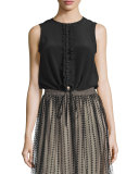 Sleeveless Ruffle-Front Blouse, Black
