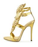 Coline Wings Leather High-Heel Sandal, Oro