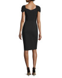 Cristal Ruched-Sleeve Sheath Dress, Nero