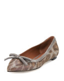 Beth Bow Leopard-Print Flat, Taupe