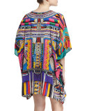 Embellished Lace-Up Silk Caftan Coverup, Woven Wonderland