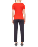 Short-Sleeve Mesh-Knit Top, Rust