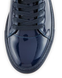 100mm Patent Leather High-Top Sneaker, Blue