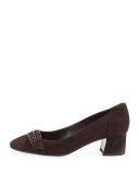 Suede Buckle-Toe 45mm Pump, Espresso