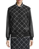 Edith Windowpane Varsity Jacket, Black/White