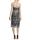 Strapless Floral Embroidered Dress, Gray 