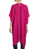 Yoko Half-Sleeve Embroidered Drama Caftan, Pomegranate