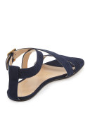 Scalloped Crisscross Flat Sandal, Blue Lagoon