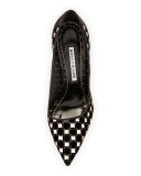 Fortuni Velvet Check 105mm Pump, Black/Gold