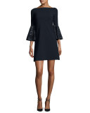 Bell-Sleeve Ponte A-Line Dress, Dark Navy