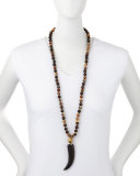 Beaded Horn Pendant Necklace, Black/Brown
