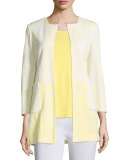 3/4-Sleeve Long Ombre Printed Jacket, Daisy/White 