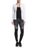 Full-Zip Moto Sport Jacket, White/Glossy