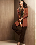 Long-Sleeve Slim-Jersey Tee, Chocolate, Petite