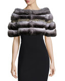 Lola Chinchilla Crystal-Stripe Capelet, Gray