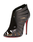 Toot Mignonne Caged Open-Toe Red Sole Bootie, Black
