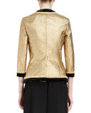 3/4-Sleeve Metallic Military Jacket, Gold/Black