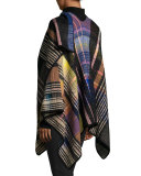 Plaid Wool-Blend Wrap, Blue