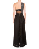 One-Shoulder Embellished Gown, Black