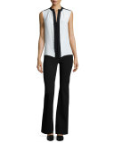 Sleeveless Two-Tone Blouse, Ivory