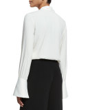 Diana Bell-Sleeve Tie-Neck Blouse, White