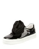 Rosette Patent Slip-On Sneaker, Black