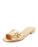 Heidi Floral Flat Slide Sandal, Pale Gold