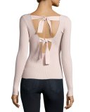 Fay Long-Sleeve Ribbed Tie-Back Top, Pale Pink