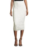 Lace-Trim Ponte Pencil Skirt, Ivory