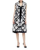 Abstract-Print Long Mink Fur Vest, Quartz/Black