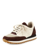 Monili-Panel Embroidered Sneaker, Bordeaux/Cream