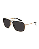 Magnate Acetate & Titanium Rectangular Aviator Sunglasses, Black/Golden