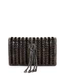 Snakeskin Full-Flap Tie Clutch Bag, Ardoise/Espresso