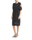 Paillette Ruffled Cold-Shoulder Dress, Dark Gray