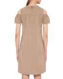 Ruffled Cold-Shoulder Shift Dress, Sand