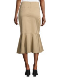 Belted Flounce Midi Skirt, Tan