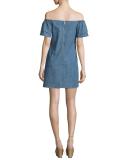 Tula Off-the-Shoulder Chambray Shift Dress, Blue